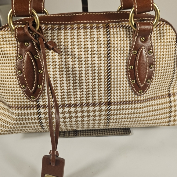 Lauren Ralph Lauren Cream And Brown Herringbone Tweed Women's Handbag - Picture 7 of 13